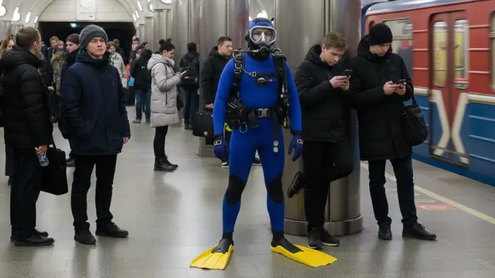 Заплыв в подземке: в Москве задержали блогера в костюме водолаза