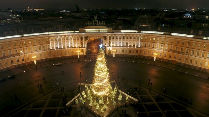 Живая новогодняя елка на Дворцовой площади вошла в тройку самых высоких в России