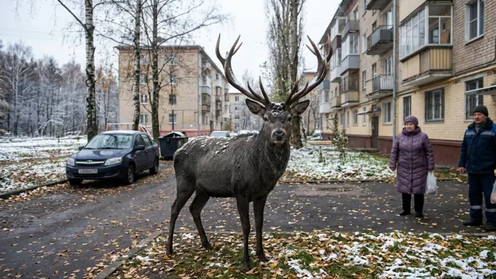 По Раменскому целый день бегал огромный лесной олень
