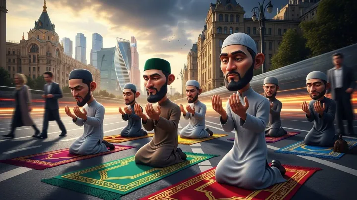 Сотни мигрантов устроили намаз посреди Петербурга