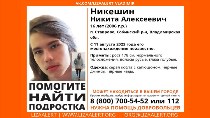 Ивановские поисковики ищут 16-летнего юношу в кофте с капюшоном из Владимирской области