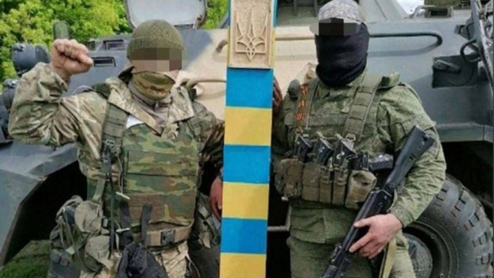 Русские бойцы нашли тот самый пограничный столб, который участвовал в постановочном ролике