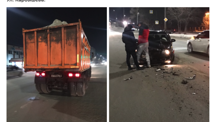 Не заметил КАМАЗа: в Кургане легковой седан влетел в грузовик со снегом