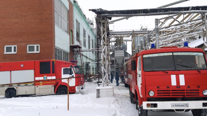 В Курганской области загорелся производственный цех на заводе растительных масел
