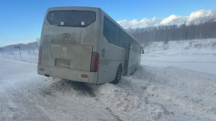 Автобус Кемерово-Новосибирск слетел в кювет в Мошковском районе