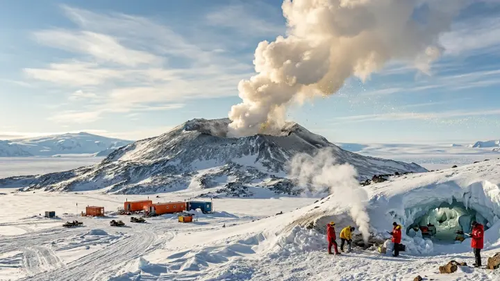 Вулкан Эребус в Антарктиде ежедневно выбрасывает золото в небо