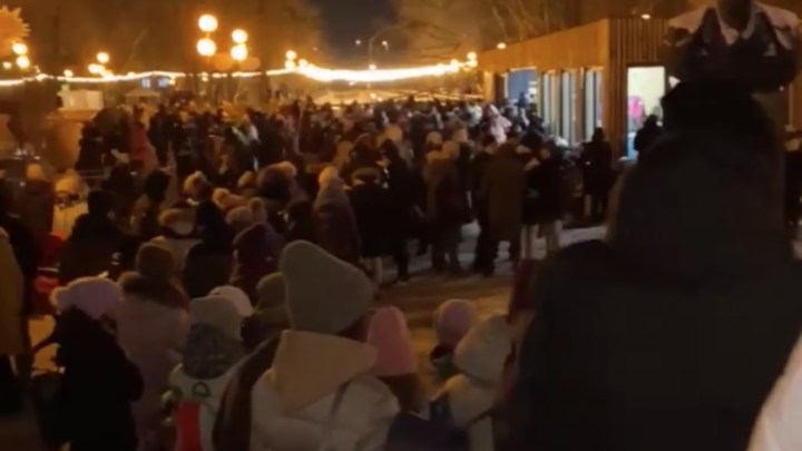 В Челябинске любители коньков выстроились в огромную очередь в парк Терешковой