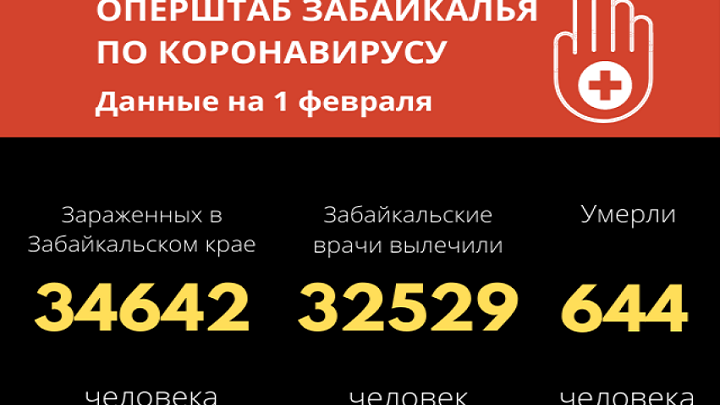 Коронавирус в Забайкалье на 1 февраля: вылечились почти 197 человек