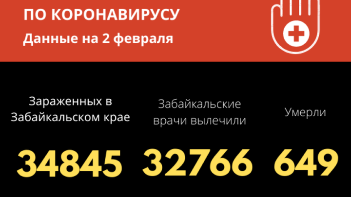 Коронавирус в Забайкалье на 2 февраля: 237 жителей выздоровели