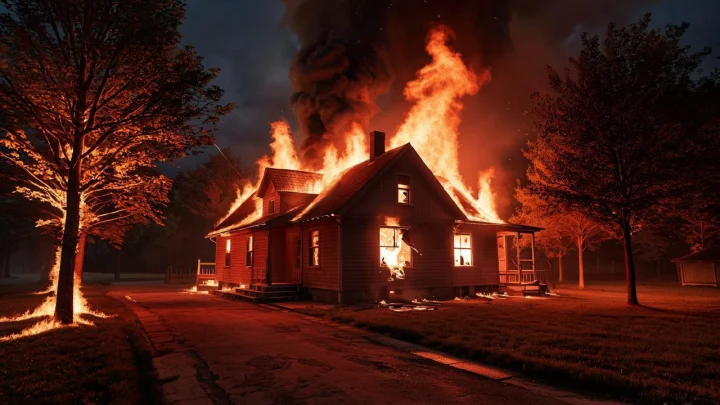 Пожарные ломали ворота, чтобы спасти дом: в Подмосковье сгорел трёхэтажный коттедж