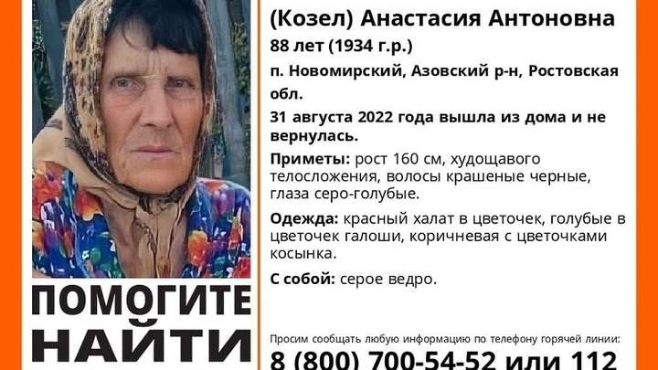В Ростовской области при неизвестных обстоятельствах пропала 88-летняя бабушка