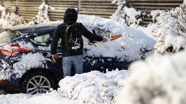 В Новосибирске лавина снега обрушилась на припаркованные возле дома автомобили