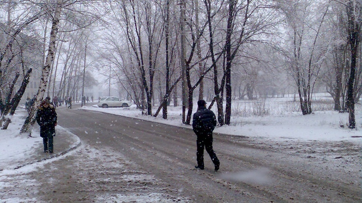 Метель завалила Новосибирск снегом в последний день октября