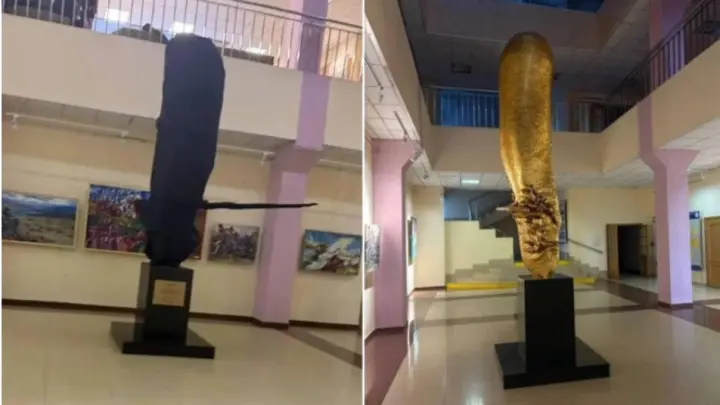 В читинском вузе появилась похожая на золотой фаллос скульптуру высотой 3 метра