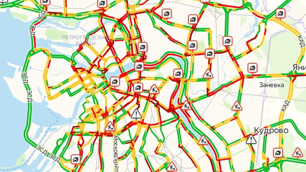 Карта пробок в спб в реальном. Пробки в Петроградском районе СПБ. Пробки 0 баллов фото. Фото пробок 9 баллов Яндекс навигатор Москва.