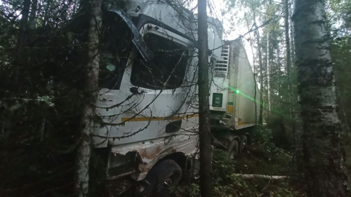 В Поморье легковушка вытолкала большегруз с трассы в лес