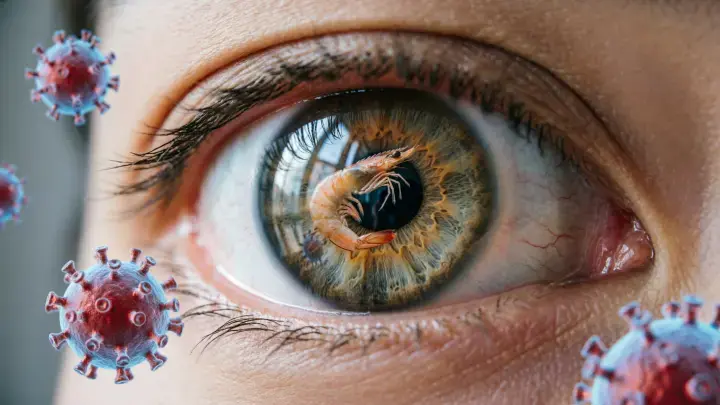 Креветочный вирус атакует людей: Он вызывает тяжелое поражение глаз