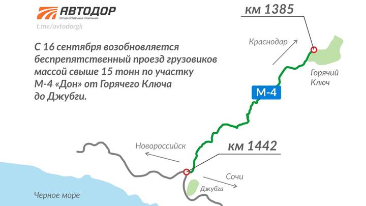 Большегрузам вновь разрешили проезд по трассе М-4 Дон от Горячего Ключа до Джубги