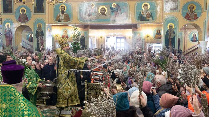 Митрополит Новосибирский и Бердский Никодим освятил вербы в Вознесенском соборе