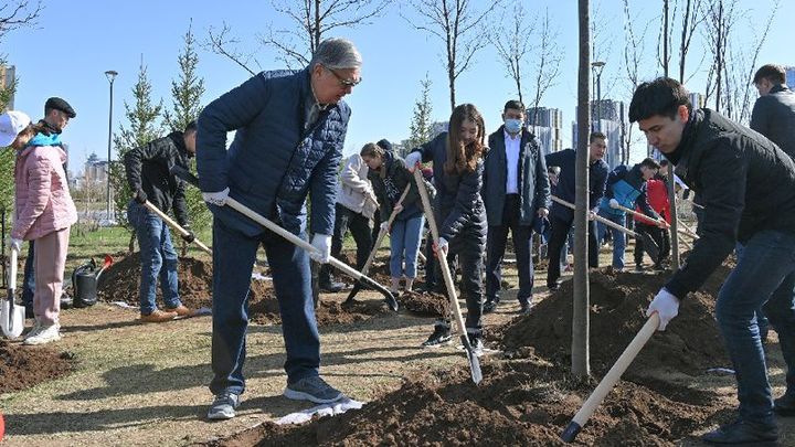Токаев на субботнике: Посадил дерево, призвал сделать Казахстан зелёным