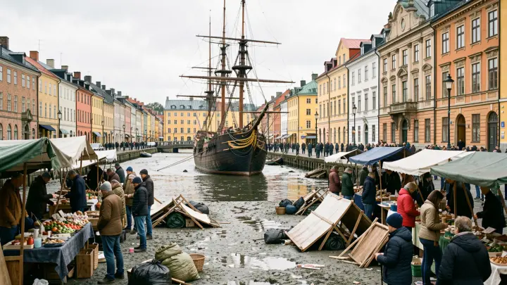 Корабль-призрак XVII века всплыл в центре Стокгольма из-за отлива Балтики