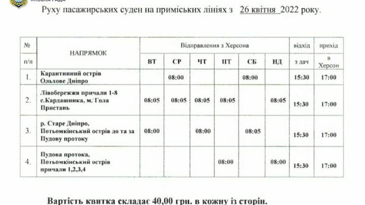 В Херсоне изменили график движения пассажирских катеров