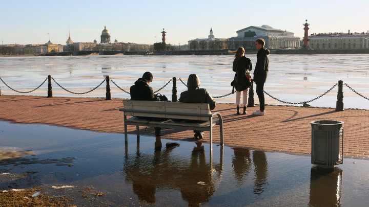 Ветер дует — вода поднимается: уровень Невы у Горного института достиг отметки в 122 сантиметра