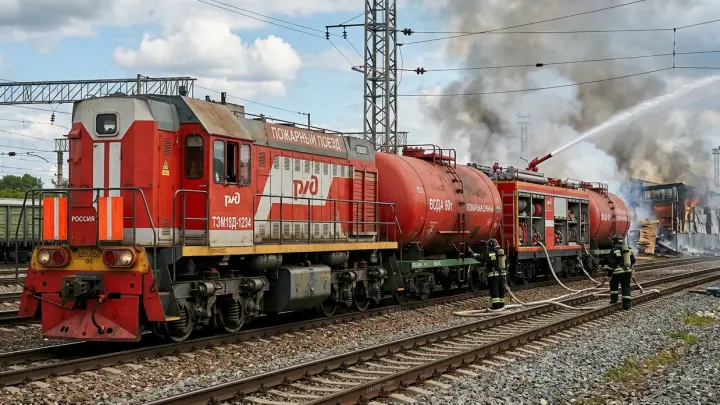 Второй пожарный поезд отправили для тушения бизнес-центра Turas в Москве