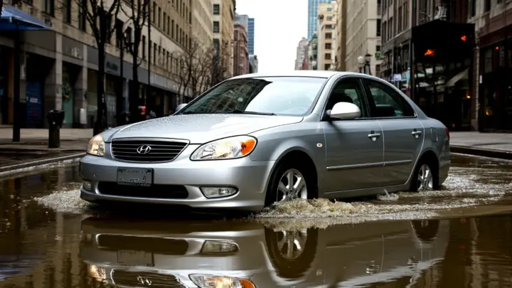 Автомобиль затопило после проезда по центру Челябинска