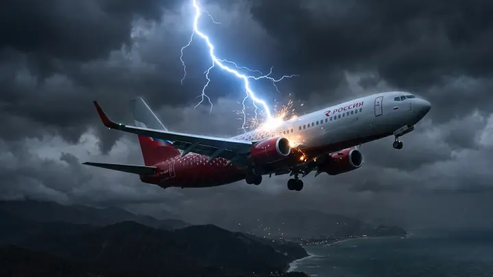 В небе над Сочи молния пробила фюзеляж самолёта в шести местах