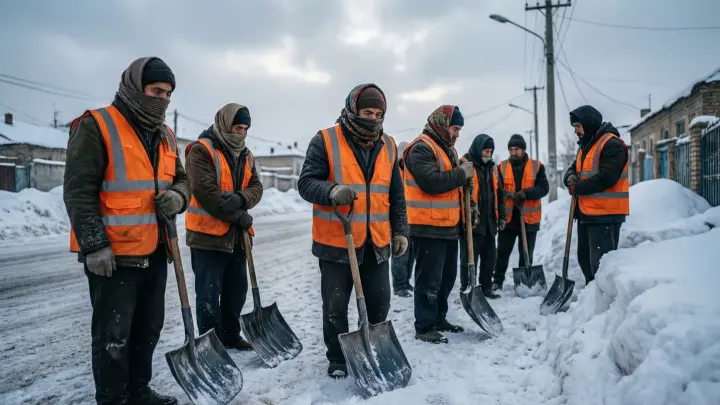 Лопаты — москвичам, посылки — мигрантам: снегопад разделил роли в столице