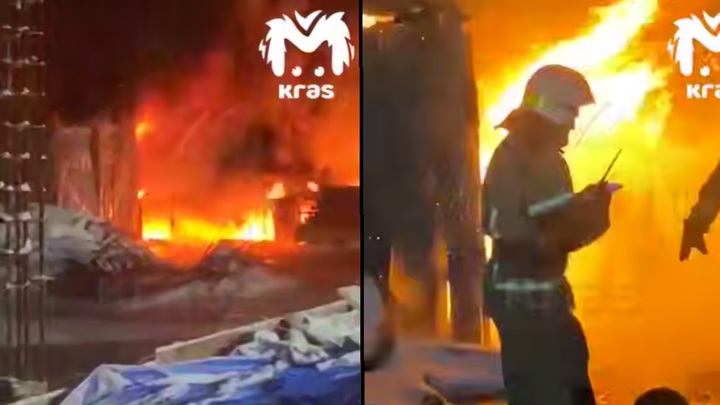 Пожар на территории колледжа в Красноярском крае сняли на видео