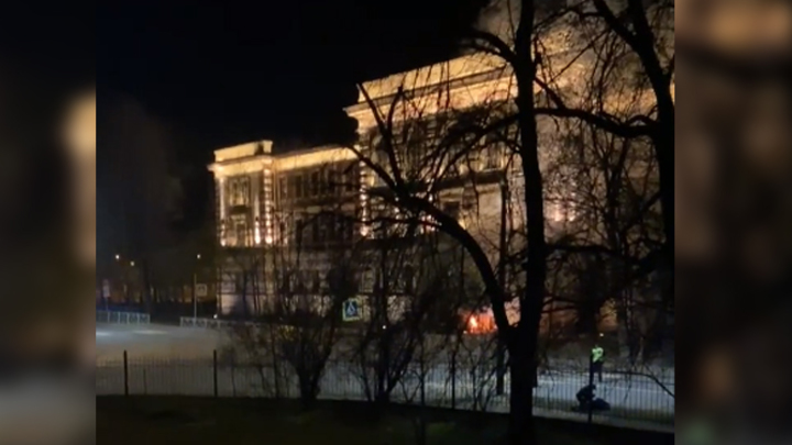 В Пушкинском районе неадекват на иномарке врезался в школу и загорелся