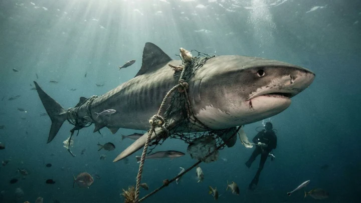 Акула укусила человека, который пытался её спасти