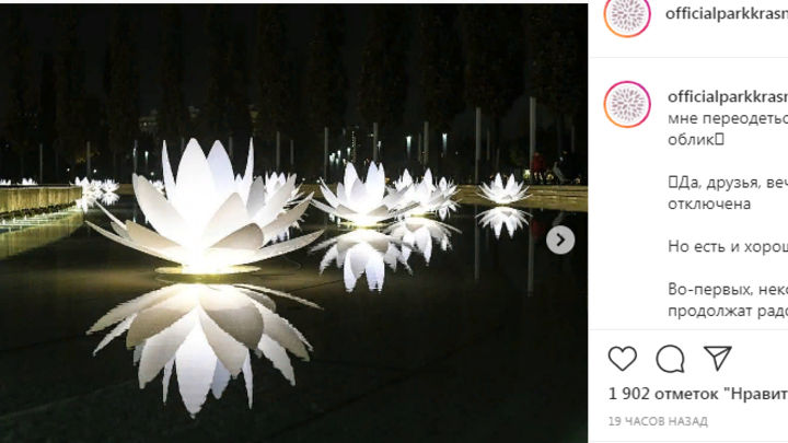Сияющие лотосы и электрический шалфей оставят: В парке «Краснодар» отключили вечернюю иллюминацию