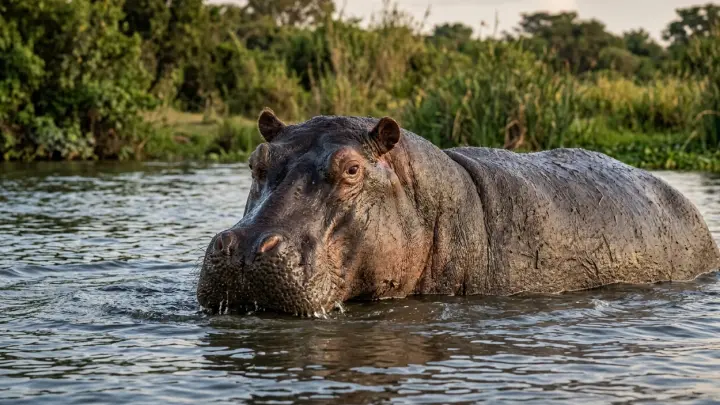 Разъярённый бегемот пытался протаранить лодку с туристами и попал на видео