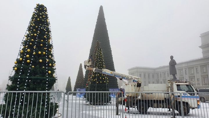 На площади Куйбышева: в Самаре установили новогодние ёлки