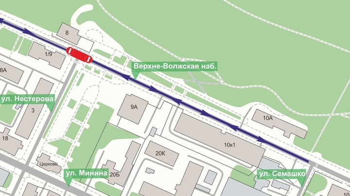 Верхневолжскую набережную частично перекроют с 16 по 25 июня