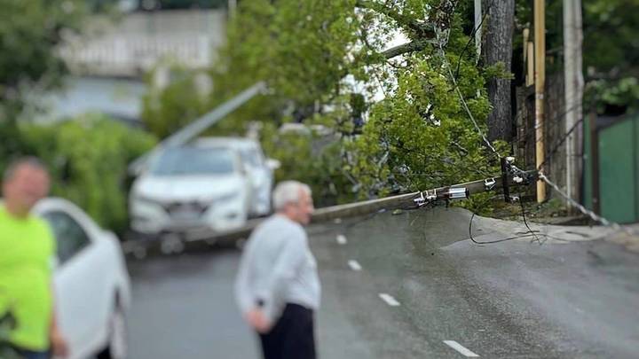 В Сочи из-за упавшей на дорогу опоры ЛЭП перекрыто движение по ул. Плеханова