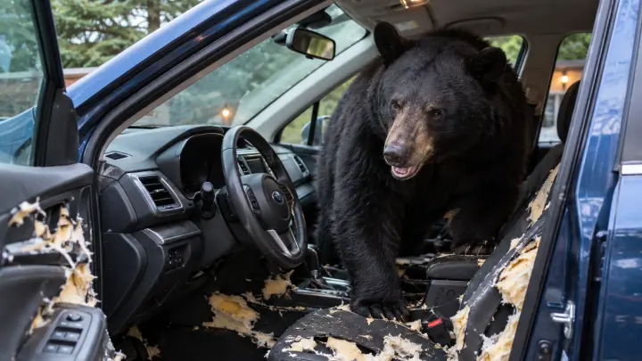 В США медведь разгромил Subaru и застрял в салоне