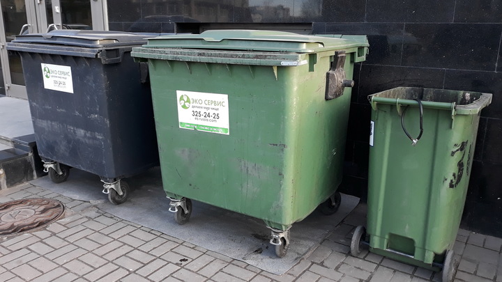 В Новосибирске неправильно припаркованное авто заблокировали мусорными баками