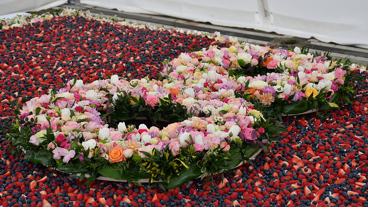 110 кг сливок, 82 кг сахара, 220 кг фруктов и ягод: к 8 марта испекли самый большой в России торт