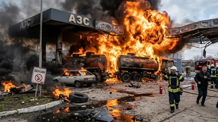 Огненное озеро попало на видео после удара по бензовозам в Днепропетровске