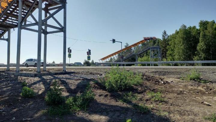 На трассе в Курганской области вместо разрушенного пешеходного моста установили светофор