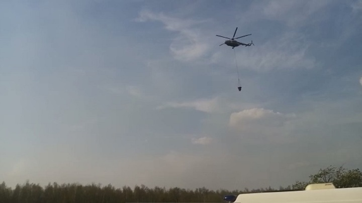Лесной пожар под Новосибирском тушили с вертолётов