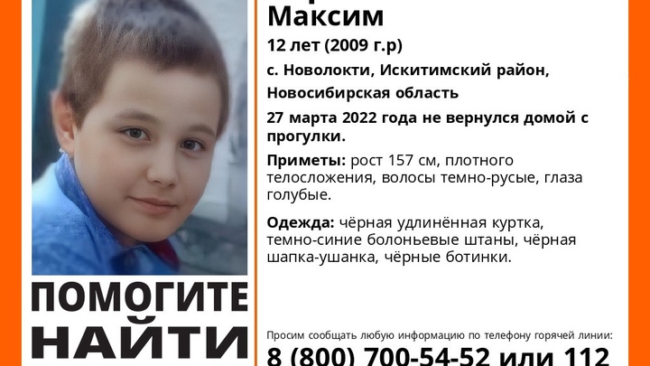 12-летний мальчик пропал после прогулки в Новосибирской области