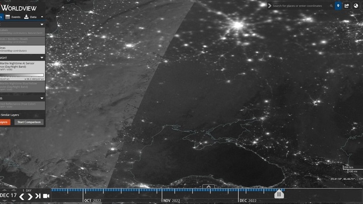В NASA показали снимок блэкаута на Украине