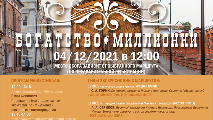 В Нижнем Новгороде 4 декабря состоится экскурсионный фестиваль Богатство Миллионки
