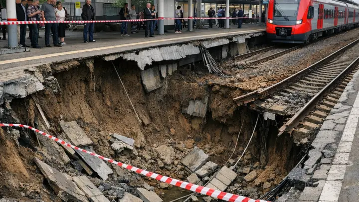 Платформа обрушилась на ж/д станции в Мытищах