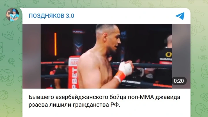 Азербайджанского бойца поп-MMA Рзаева лишили гражданства России